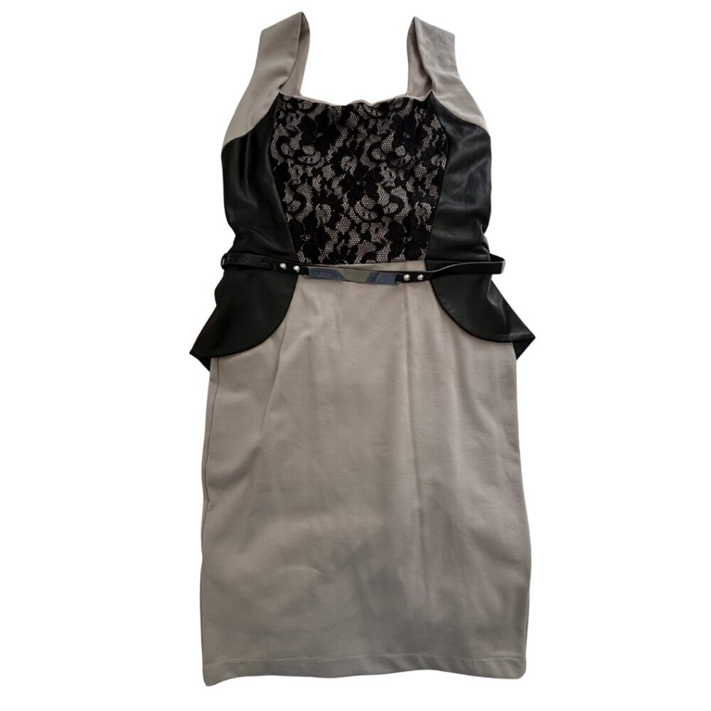 Stretch tan and black lace dress with back zipper by Amy Child size 16